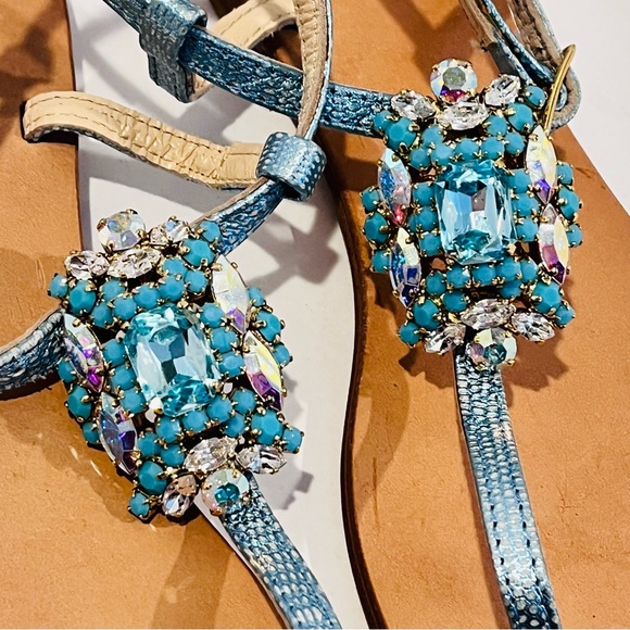 Emanuela Caruso Women’s EU 40 Blue Jeweled Bling Ankle T- Strap Leather Sandals - Picture 13 of 16